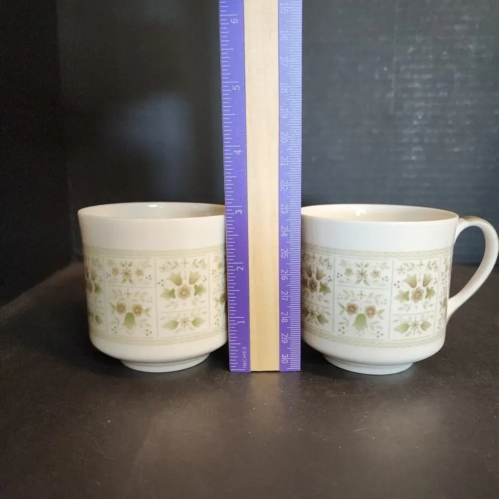 Royal Doulton Tea Coffee China Cup~Samarra~Green Tan Floral, England Set of 2